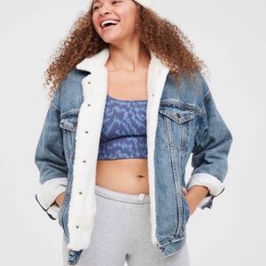 Offline Aerie Denim Jacket with White Sherpa Lining